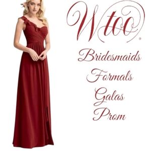 WTOO Cranberry Chiffon One Shoulder CrissCross Bodice Front Slit Formal Sz 6